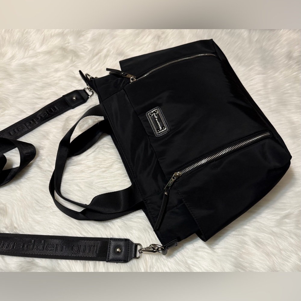 Madden Girl Overnighter Black Nylon Tote Bag with Detachable Strap